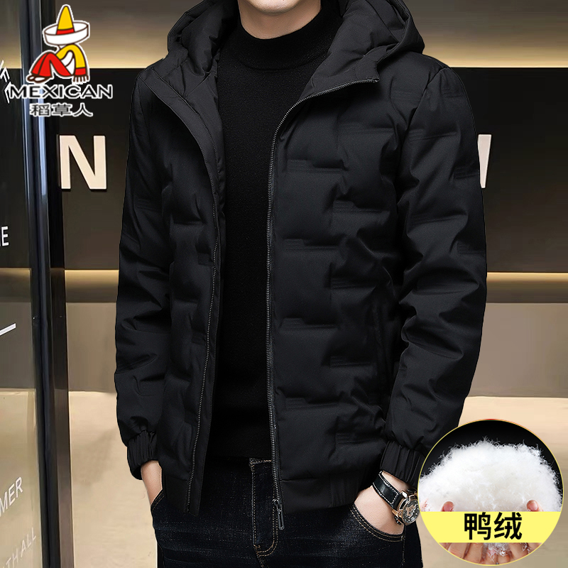 稻草人男士羽绒服冬季连帽加厚冬装衣服冬装潮牌帅气品牌鸭绒外套
