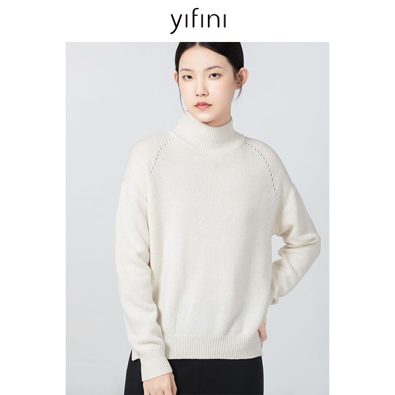 【Yifini】100%绵羊毛多色慵懒舒适时髦感高领毛衫B09M3938