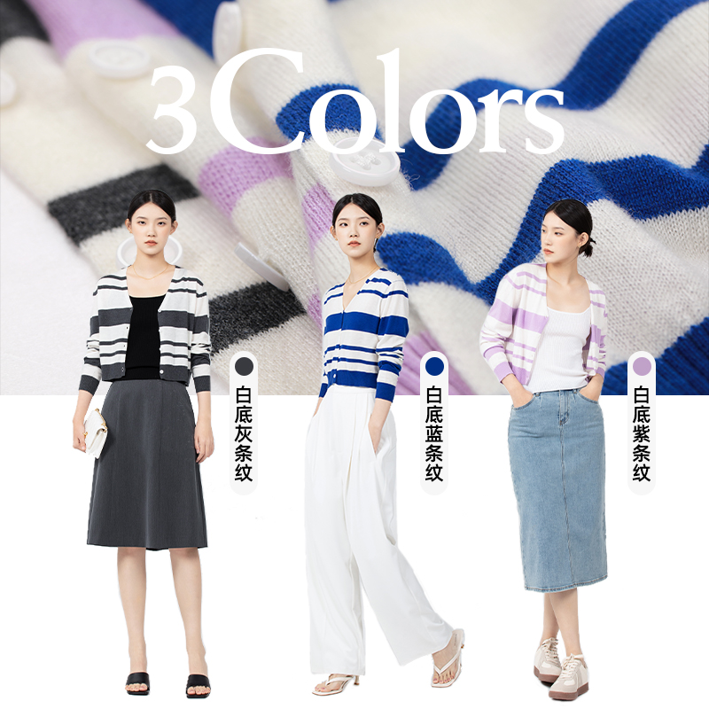 【Yifini】条纹休闲时尚百搭宽松女毛织外套B07T3924