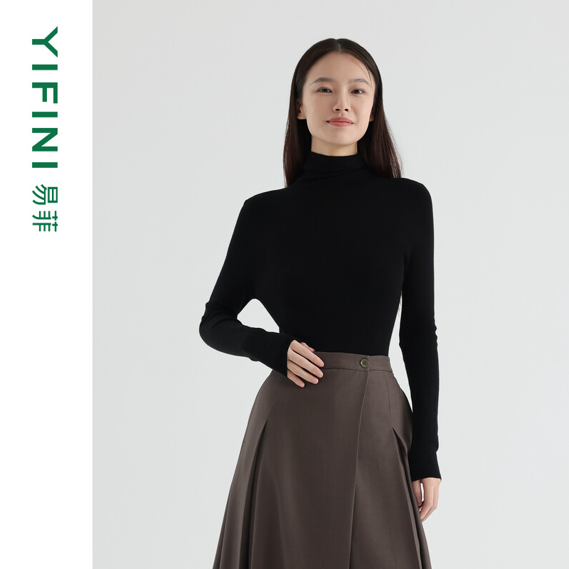 【Yifini】100%绵羊毛多色堆堆领保暖舒适合体打底毛衫C10M3902