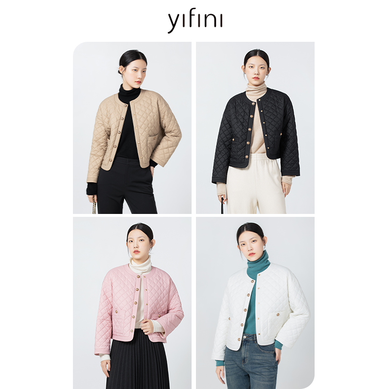 【Yifini】经典小香风菱格绗缝生态棉舒适保暖棉服B09L3901
