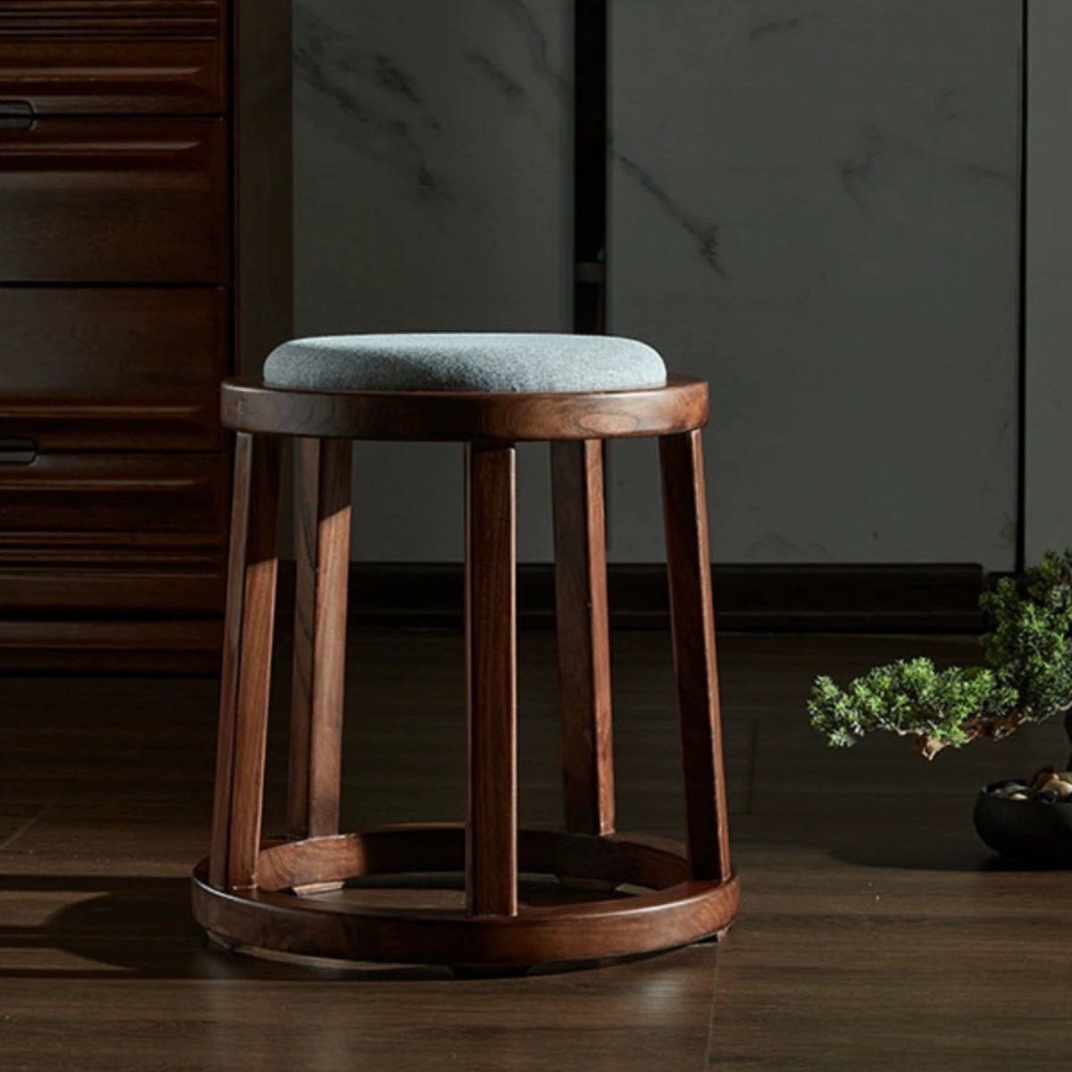 栖于木实木方凳圆凳老榆木胡桃色餐凳茶凳茶几凳休闲多用途家用