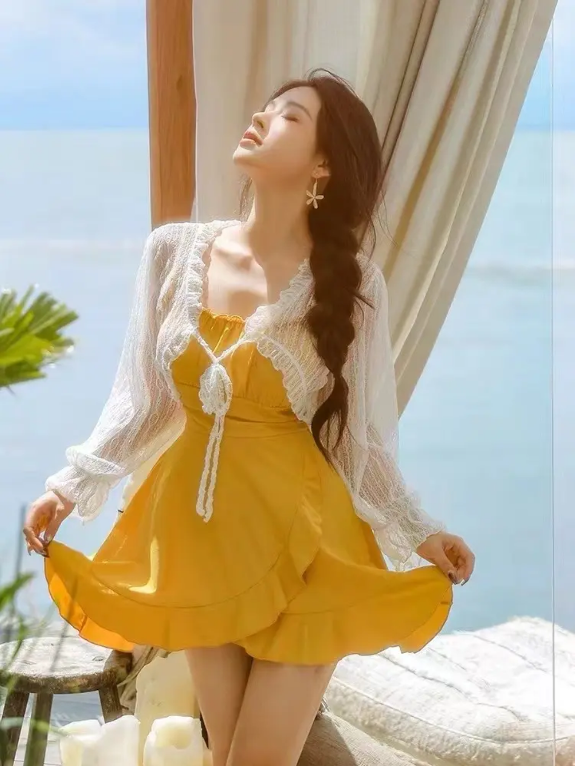 新款连体遮肚显瘦性感微胖高级感温泉度假风泳衣INS气质裙式夏季