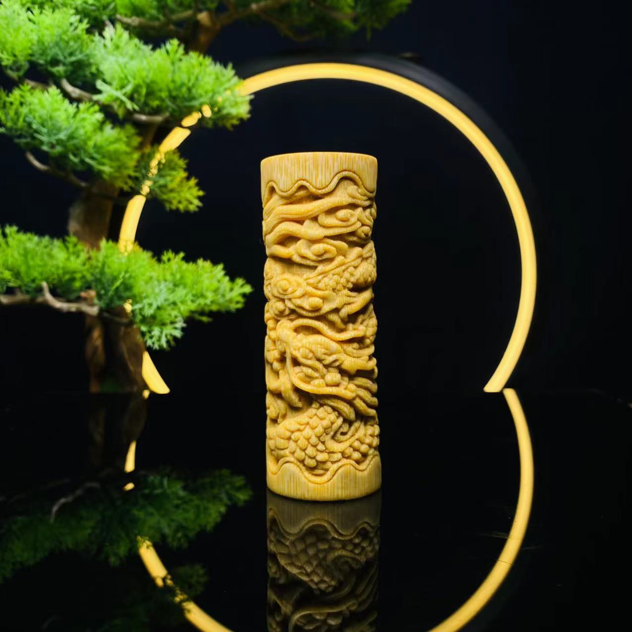 实心玉竹手把件，满功盘龙柱，精品老料雕刻，手把件，文玩。爆密精雕