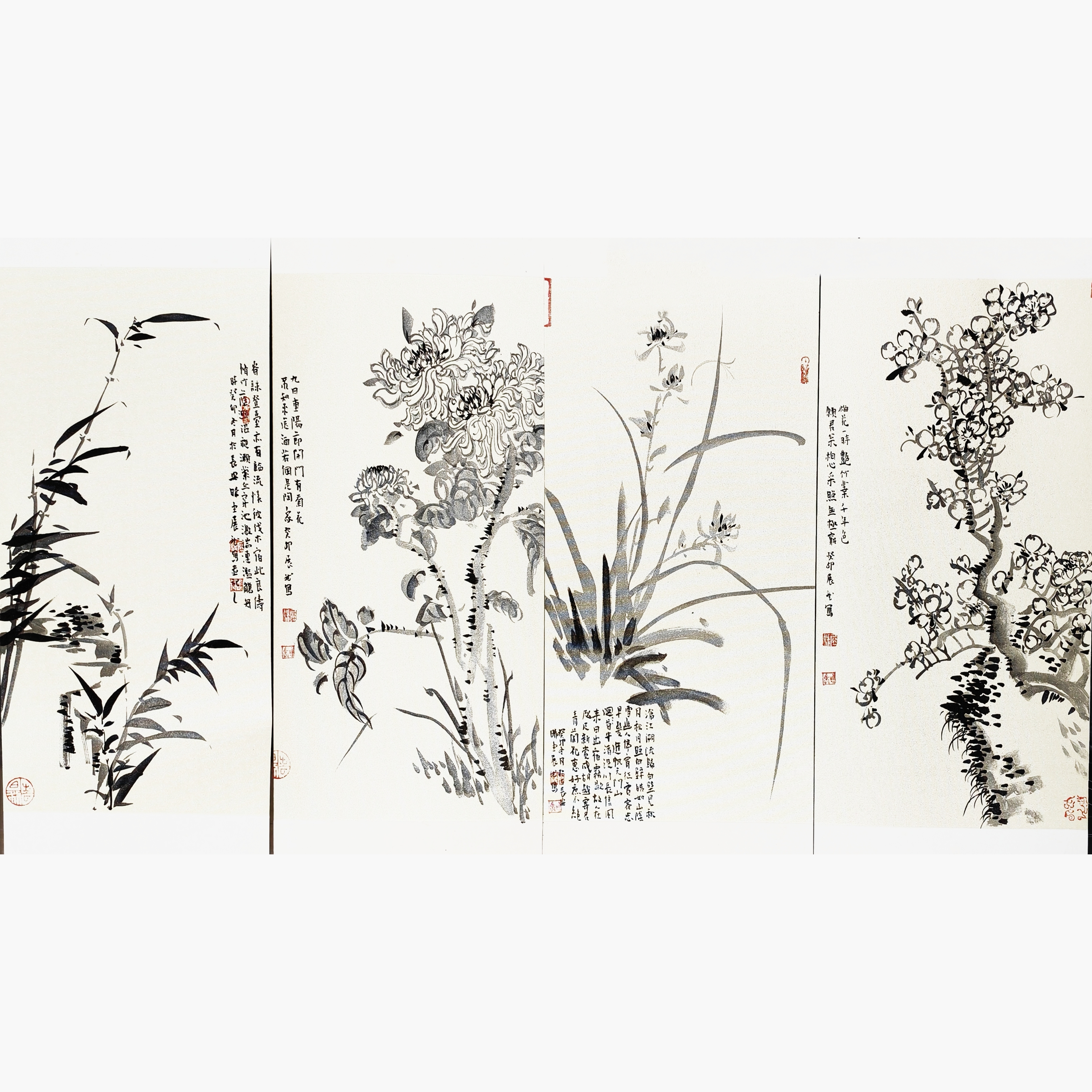 四君子卡纸条屏——梅兰竹菊33cm*14cm*4龙年装饰