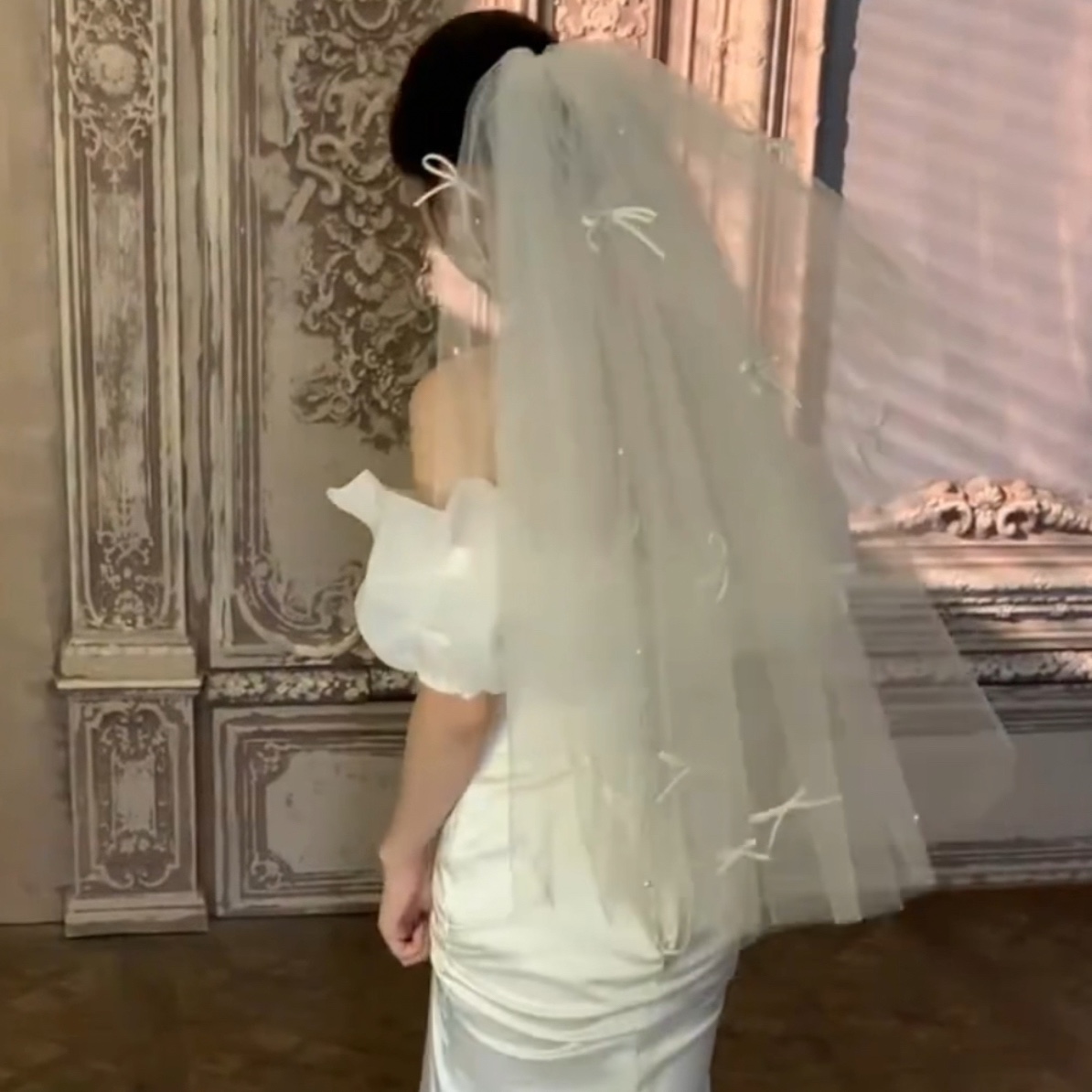 非金属布艺婚庆饰品 1201新娘头纱头饰超仙蝴蝶结婚纱头纱