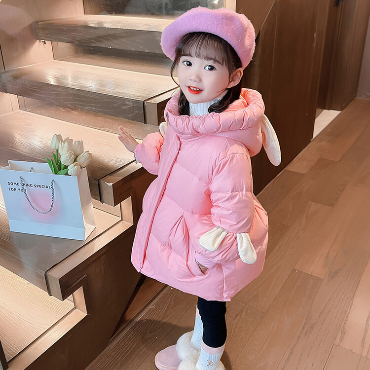 女童装粉色服女宝宝洋气可爱保暖小童秋冬季中长款棉衣