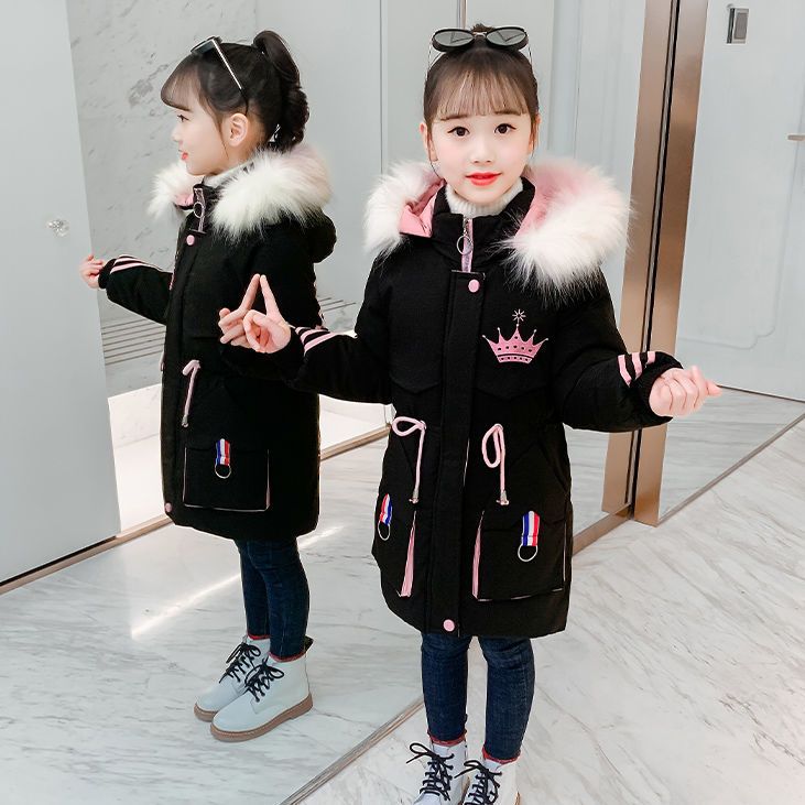 女童冬装棉服儿童2023冬季新款中长款棉衣女孩韩版洋气修身棉袄潮