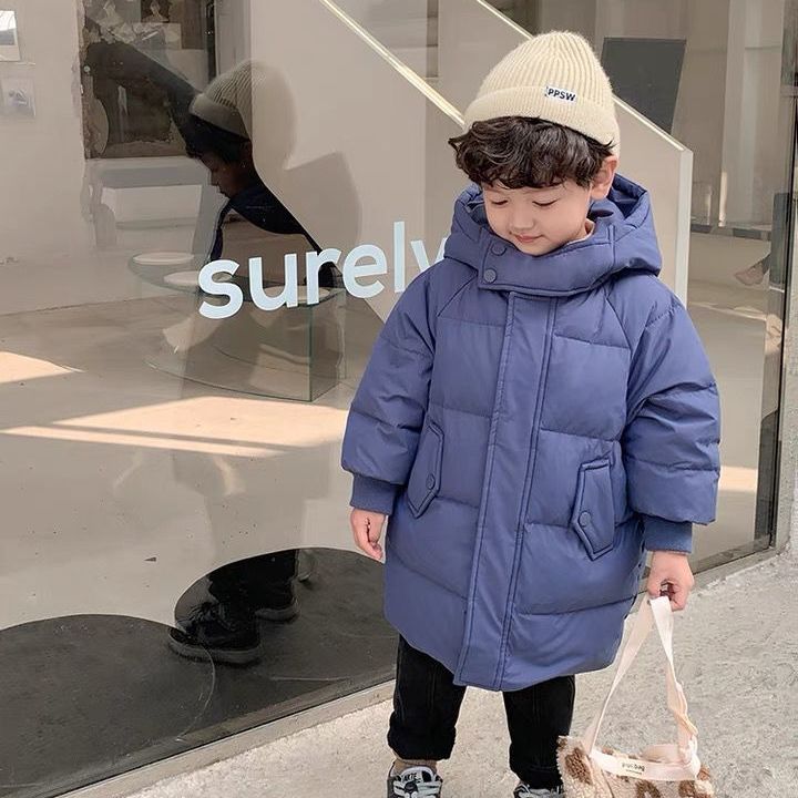 宝宝中长款棉服2023冬装新款男童加厚保暖上衣小儿童棉袄外套