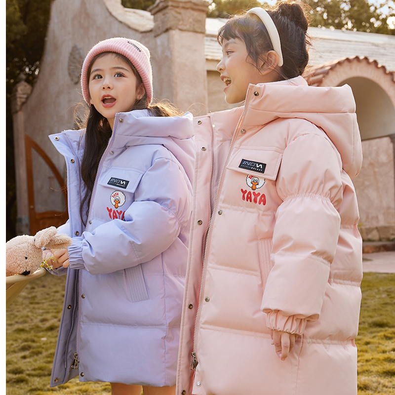 YAYA/鸭鸭儿童冬季高品质羽绒服男女童保暖鸭绒中长款加厚9680