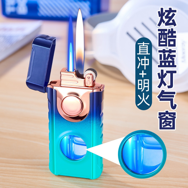 网红潮流同款材质明火变直冲个性夜光金属砂轮充气打火机送男朋友