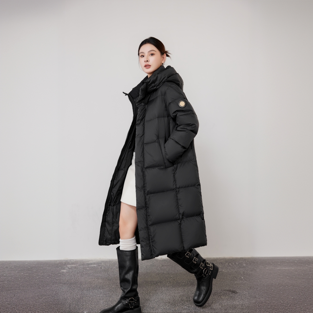 N【圆标衣长102】2025新款90绒情侣款长款连帽过膝羽绒服白鸭绒保暖