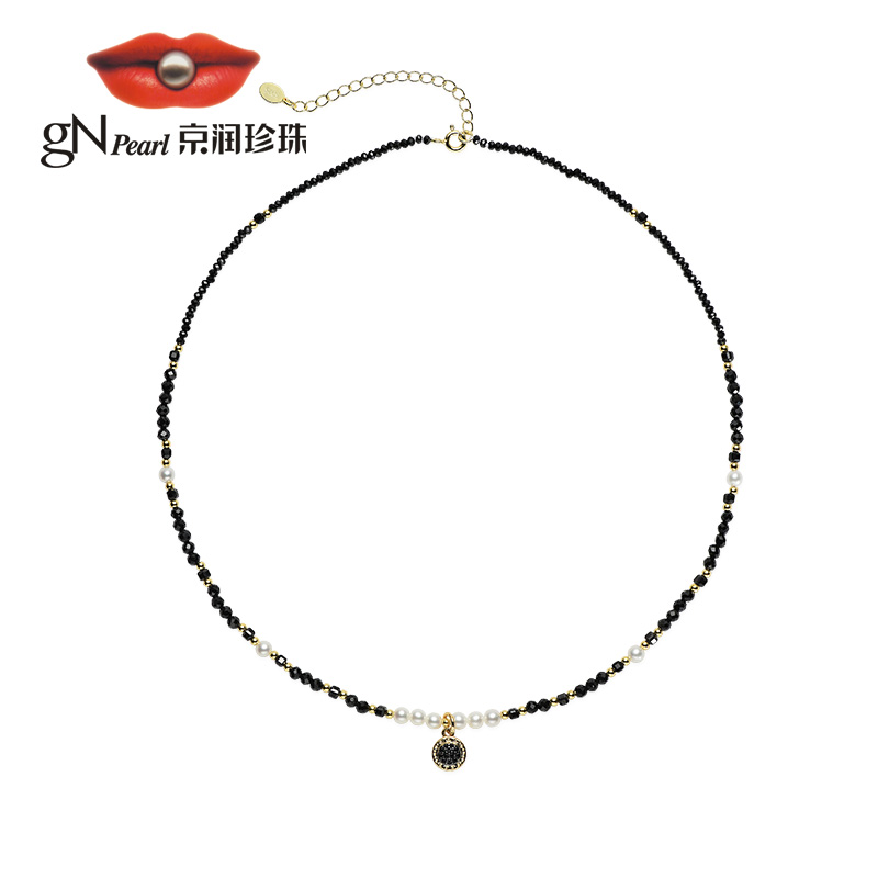 【珠宝馆】京润珍珠暗影S925银淡水珍珠项链3.0-4.0mm白色近圆时尚