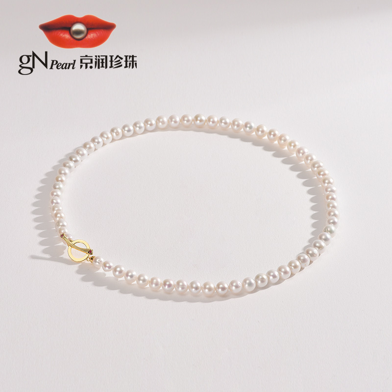 【官方】京润珍珠 韵宜S925银淡水珍珠项链轻奢小众近圆形