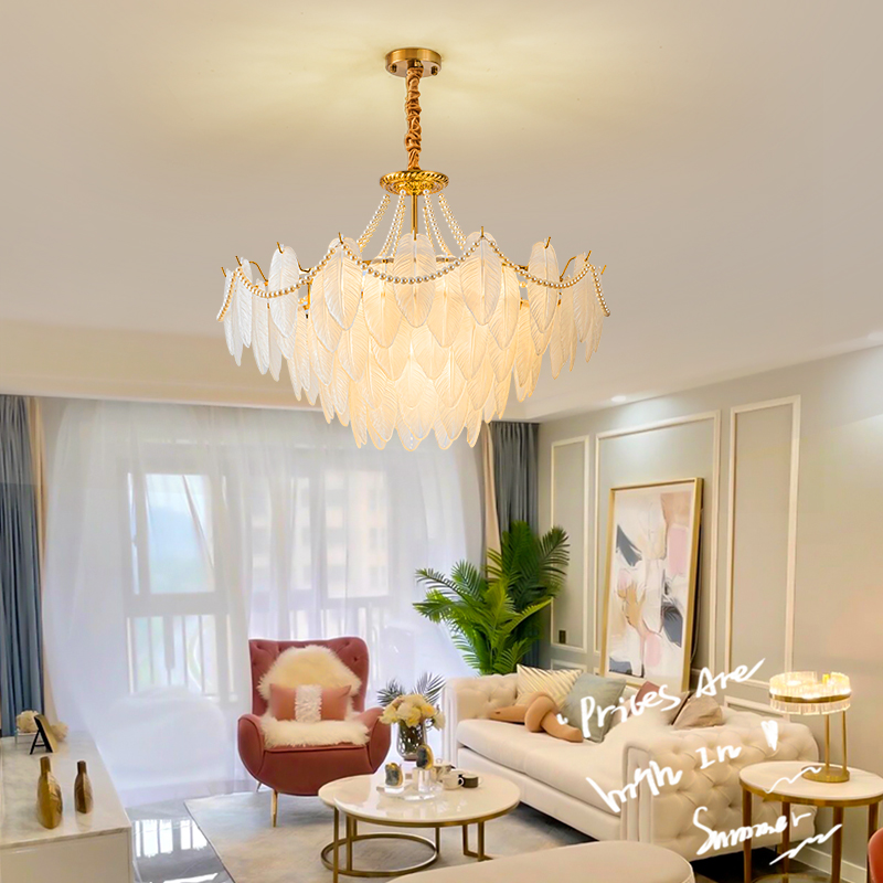 法式奶油风吊灯轻奢羽毛珍珠网红爆款创意大气后现代客厅卧室吊灯