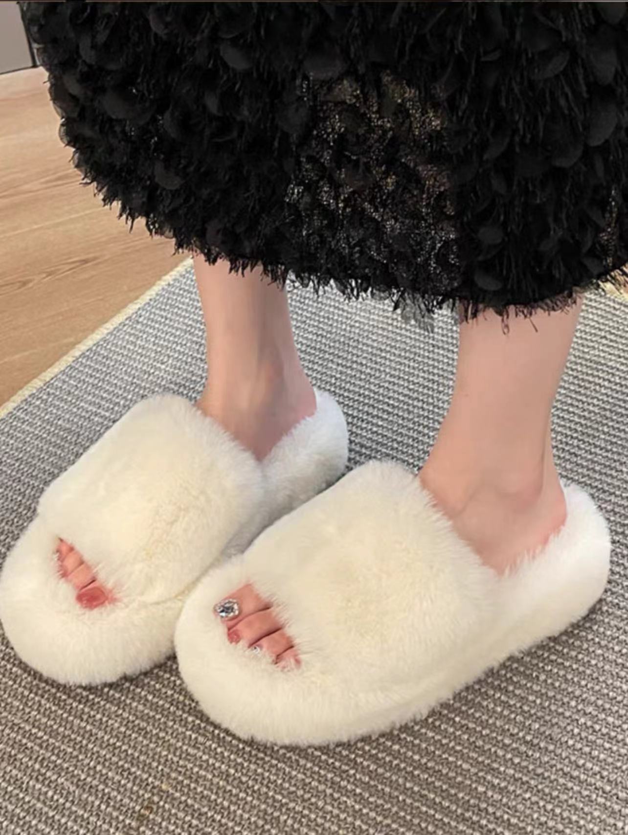 【老金的毛衣铺】厚底早春毛拖女鞋网红毛毛鞋百搭居家保暖厚底棉拖