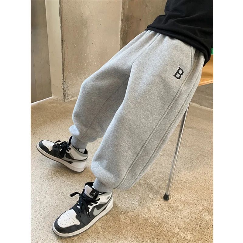 男童ins潮流裤子加绒2023新款春秋童装中大童加厚卫裤儿童运动裤