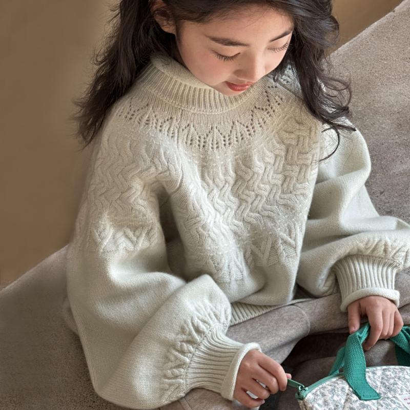 女童毛衣秋冬款2023新款中大童半高领毛线衣套头衫洋气宽松针织衫