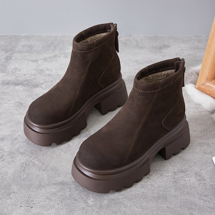 厚底雪地靴女2025冬季新款加绒加厚外穿保暖增高百搭短筒马丁靴