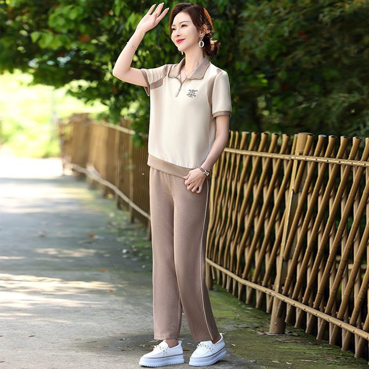 2024休闲运动套装夏季薄款短袖长裤小个子新款中年妈妈时尚两件套