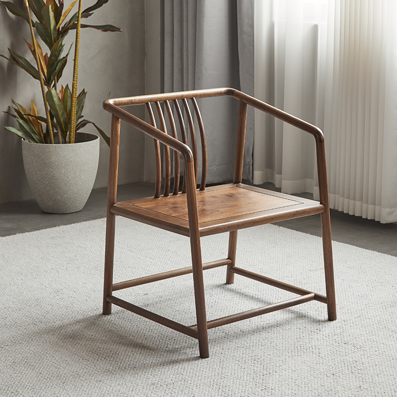 致典北美黑胡桃木茶椅梳背椅小户型家用书椅靠背椅新中式靠背椅