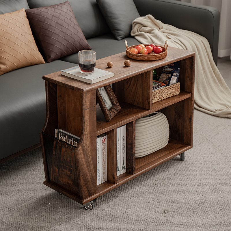 致典北美黑胡桃木巴士推车客厅沙发边几角几可移动落地阳台简约