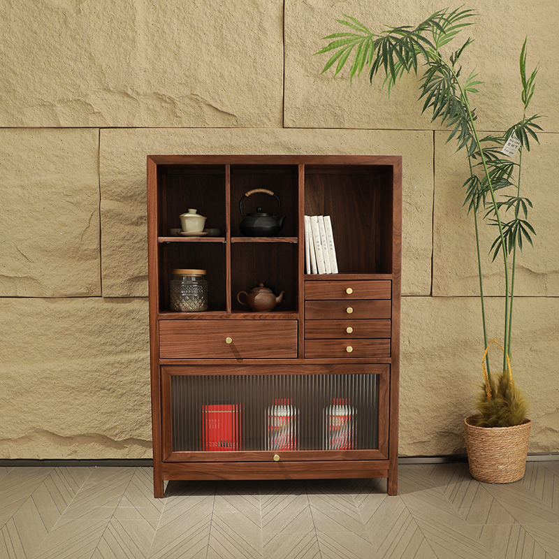 致典北美黑胡桃木茶边柜复古简约客厅展示柜储物柜新中式落地收纳