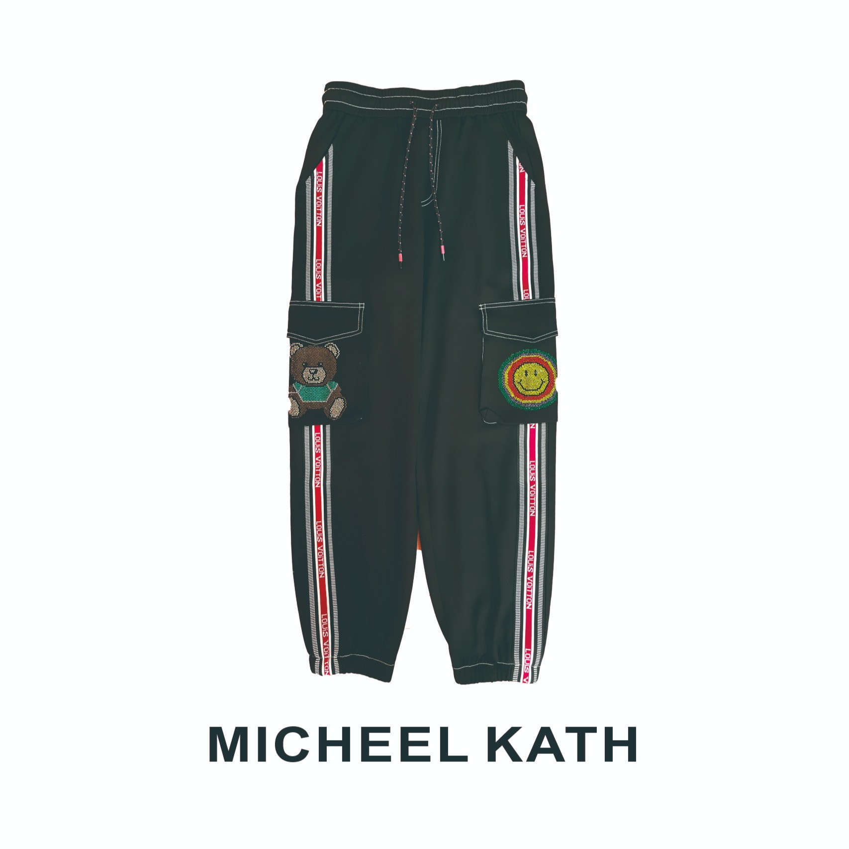 【工装裤】MICHEELKATH时尚百搭束脚裤秋季潮流抽绳女黑色工装裤