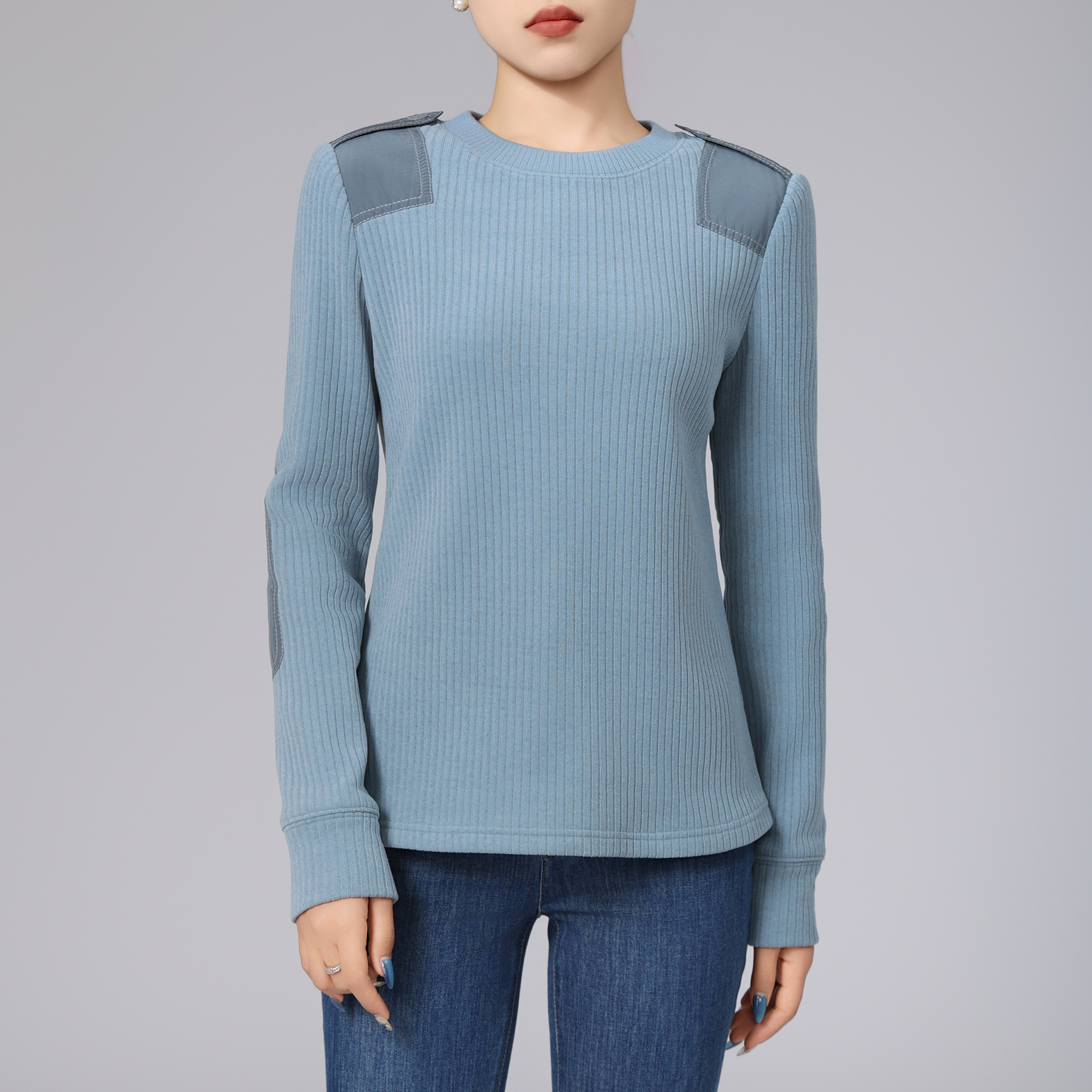 AMASS/阿玛施 新款百搭时尚气质纯色雪尼尔圆领上衣5301074