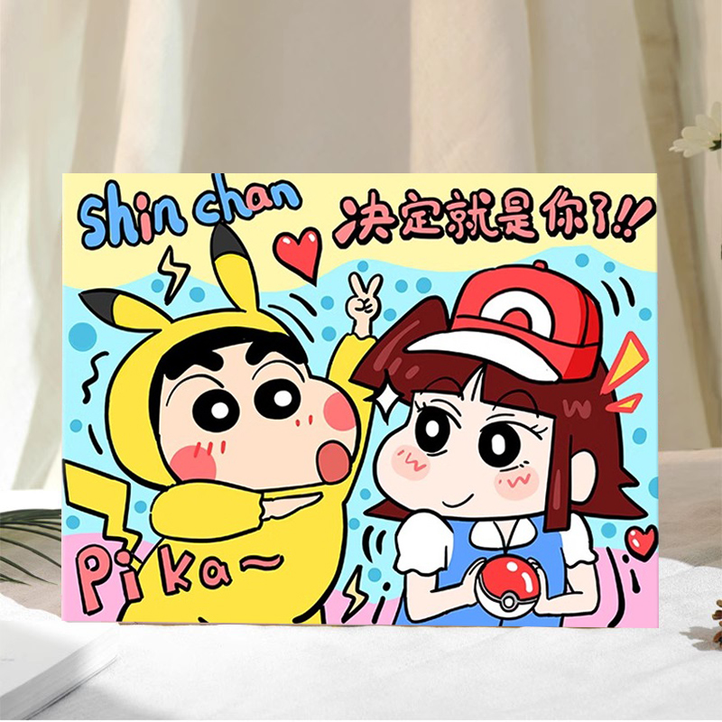 蜡笔小新跟小爱数字油画diy卡通情侣手绘填色填充丙烯油彩画画