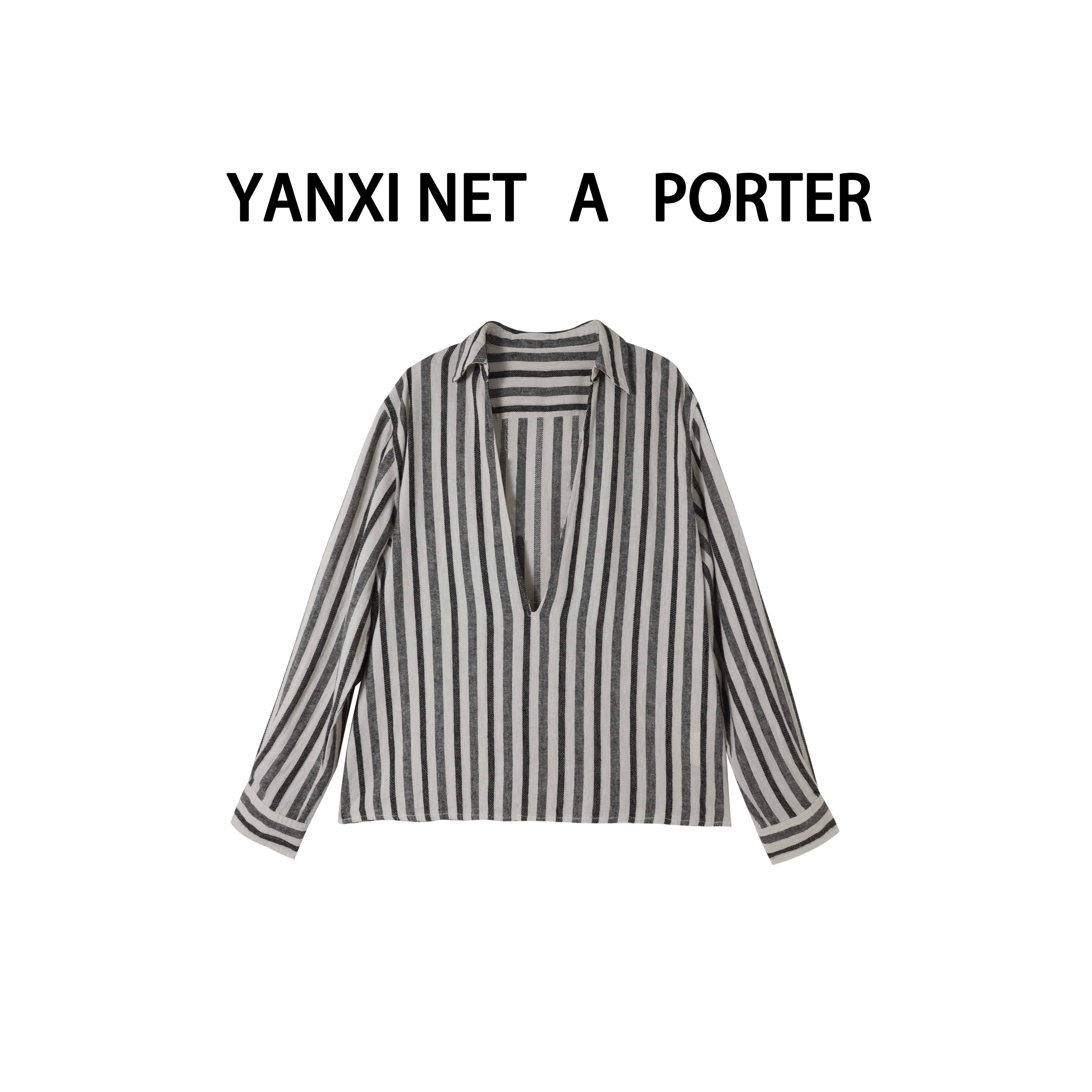 【4.3严选新品】极简风深V领条纹衬衫