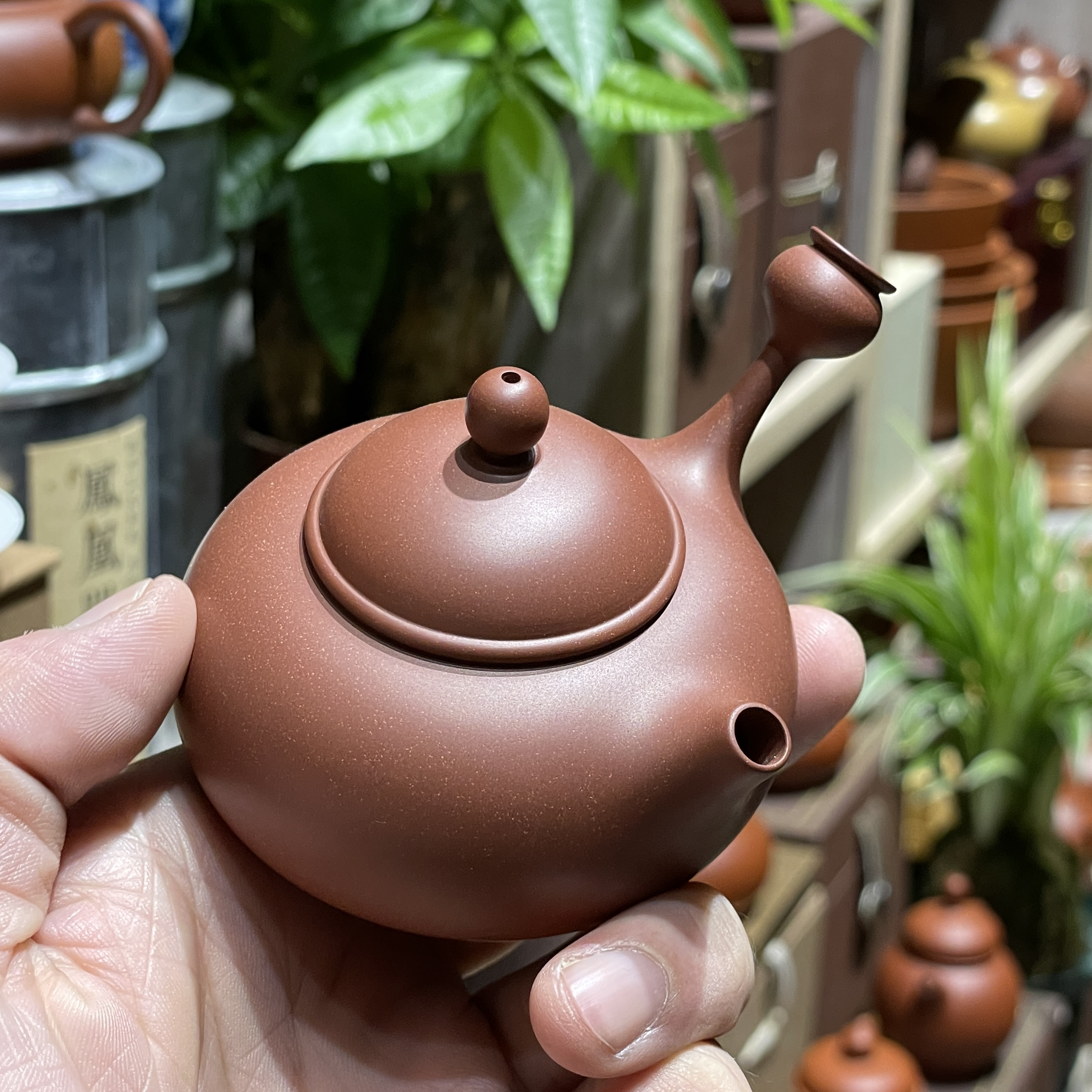 陈钿紫泥，侧把福容壶约90cc