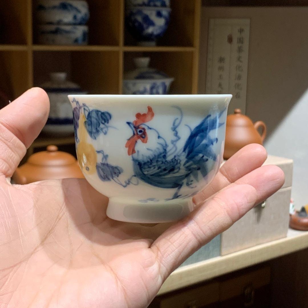 楠浠釉下彩纯手工仿古陶瓷主人杯  鸡鸣款 实用80毫升加满100CC