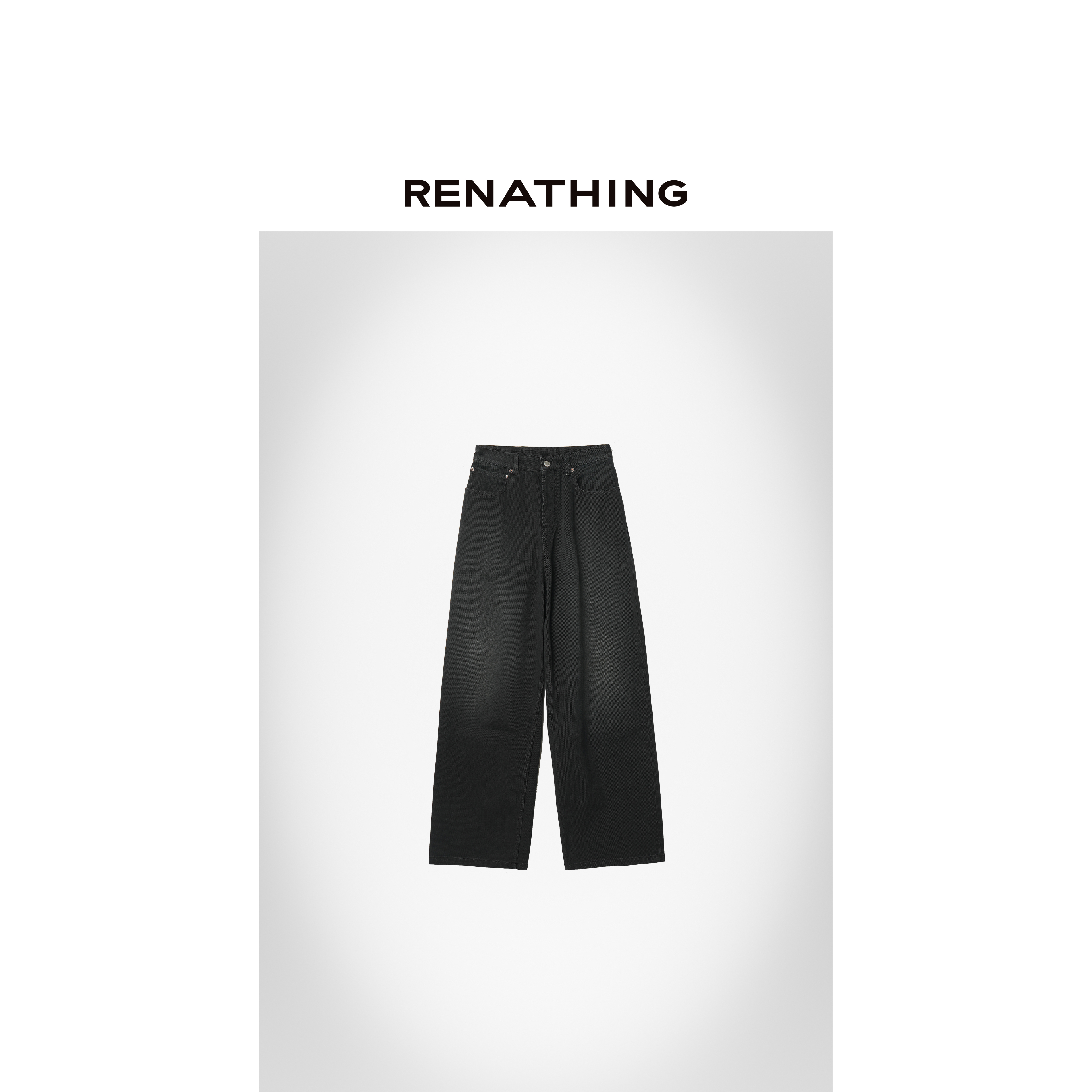 【RENATHING】洗水灰阔腿牛仔裤