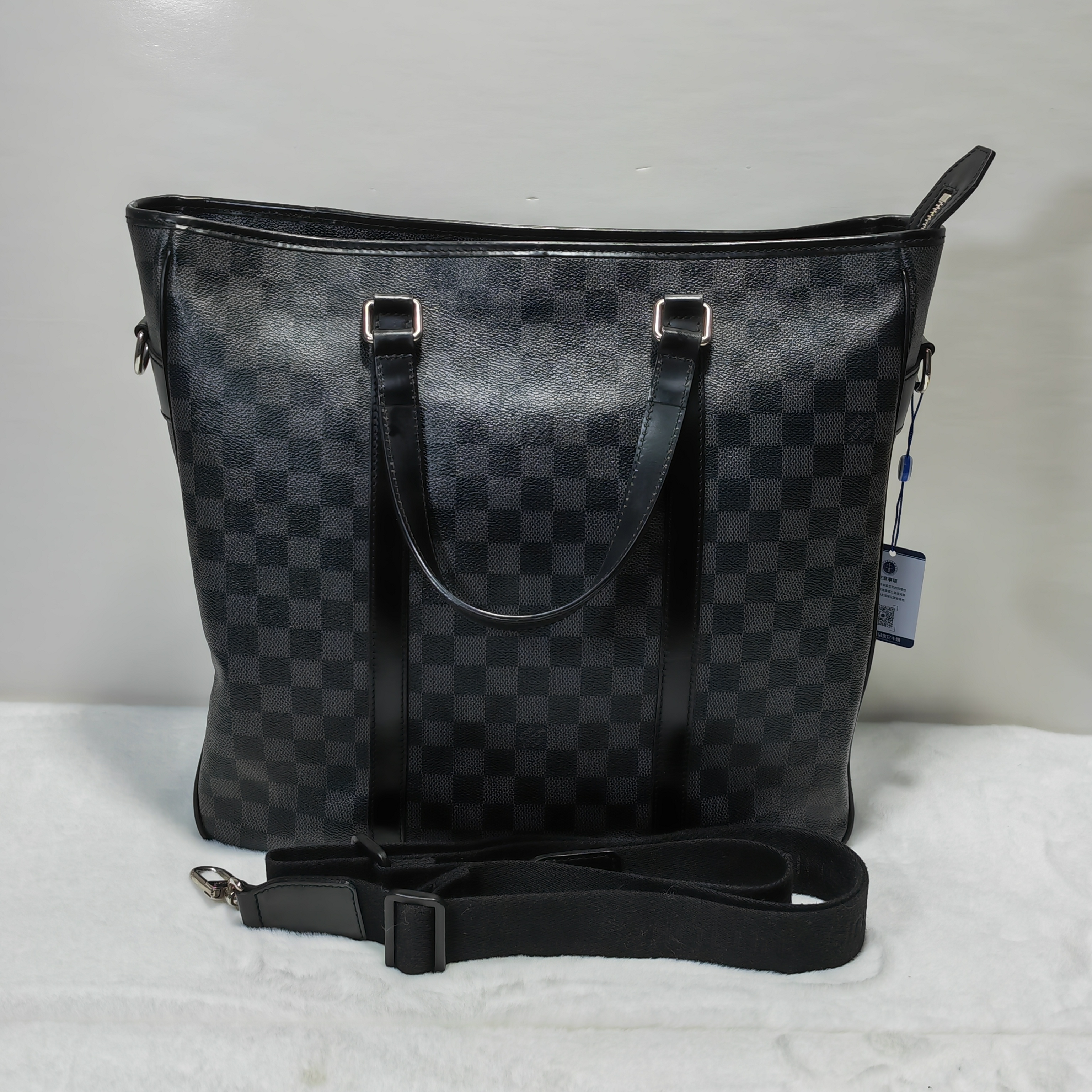 95新 LouisVuitton/路易威登 0891/男士经典黑棋盘格大号托特包/
