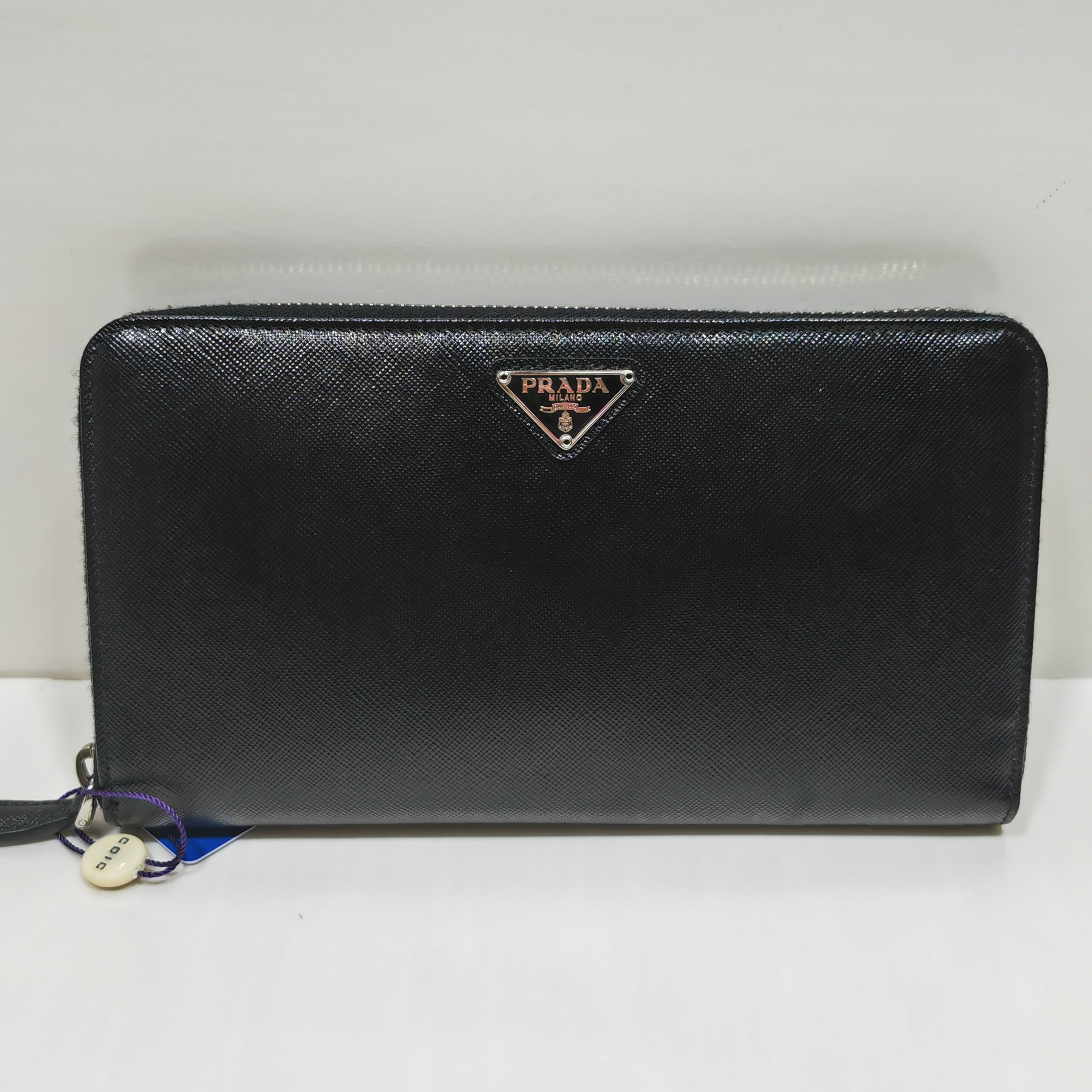99新 Prada/普拉达 /0996/男士黑色全皮拉链钱包/中号/时尚/男款/