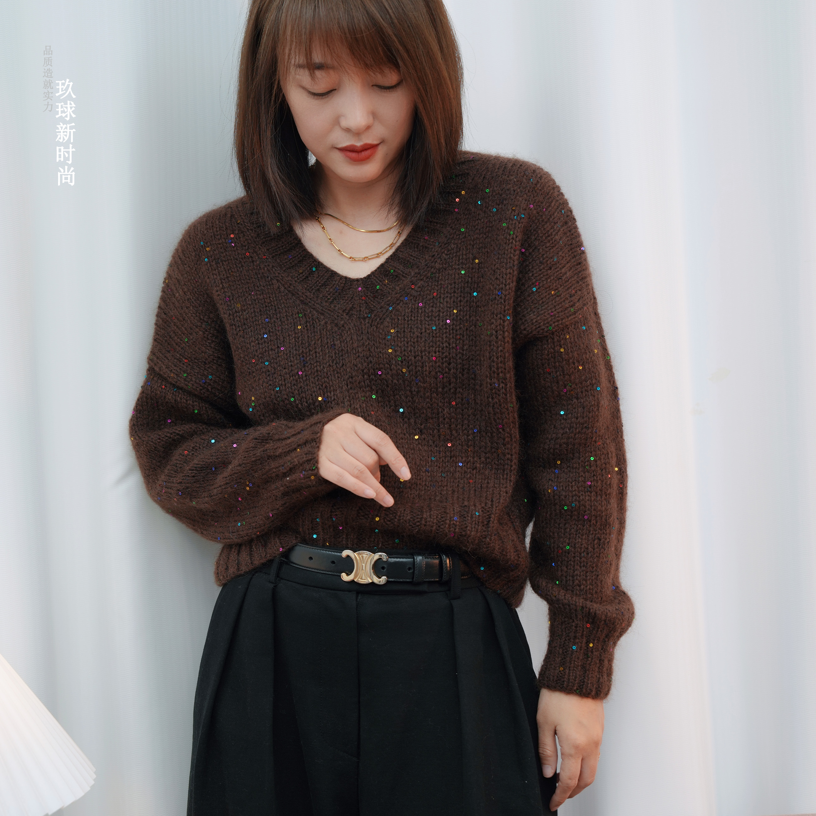 织（V领落肩袖）同款毛线一两（50克）玖球纺织手工编织毛线手编线DIY