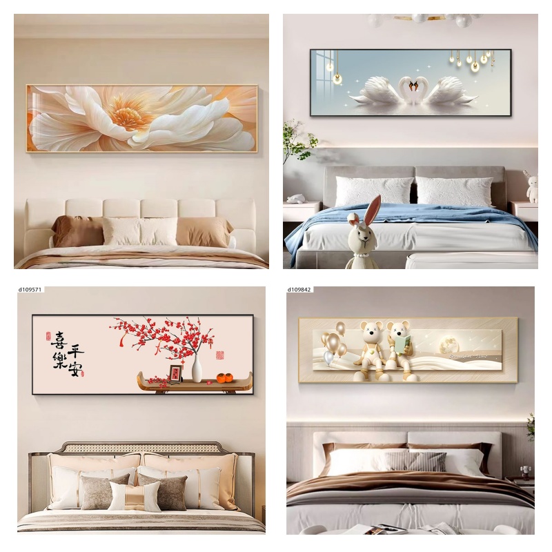 背景墙画卧室装饰画喜上眉梢新中式壁画花卉温馨大气床头挂画直播