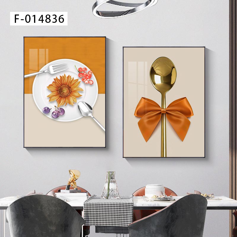 轻奢餐厅两联装饰画现代简约餐桌背景墙壁画厨房花瓶花卉挂画