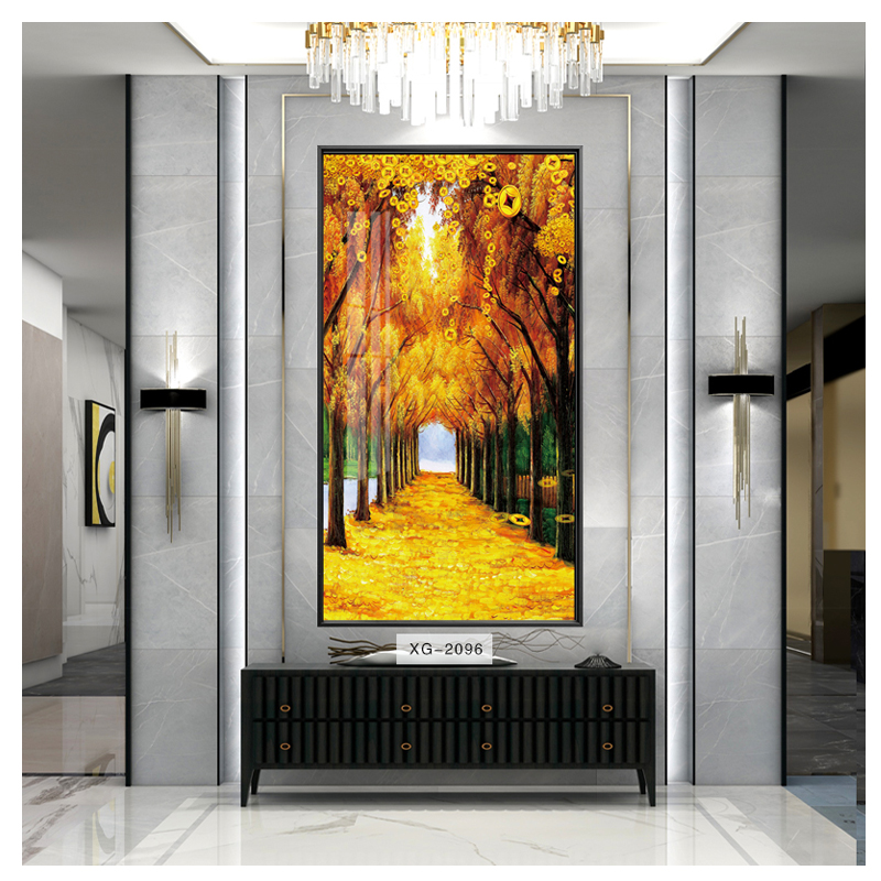 玄关黄金大道入户走廊装饰画现代墙壁简约过道壁画挂画轻奢发财树