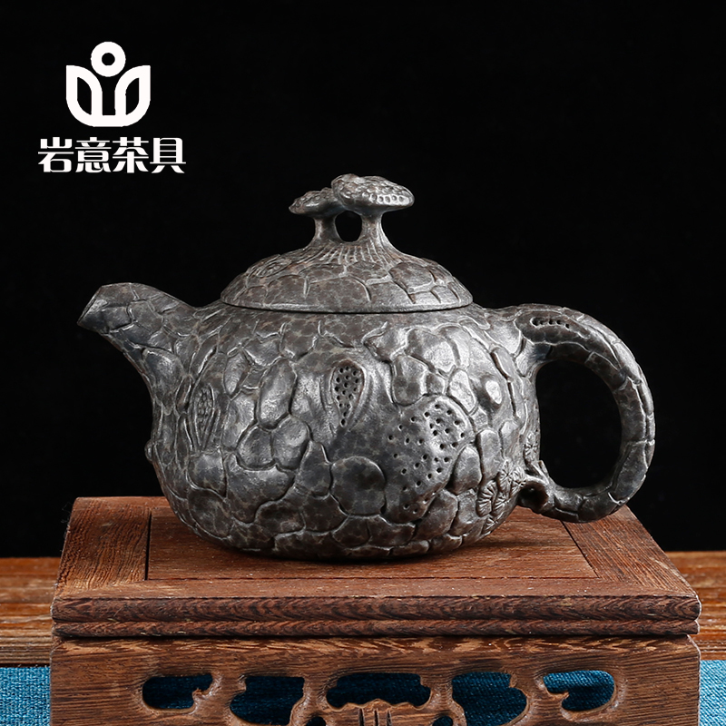 岩意茶具冰碛岩石头茶壶泡茶专用养生家用纯全手工雕刻灵芝供春壶