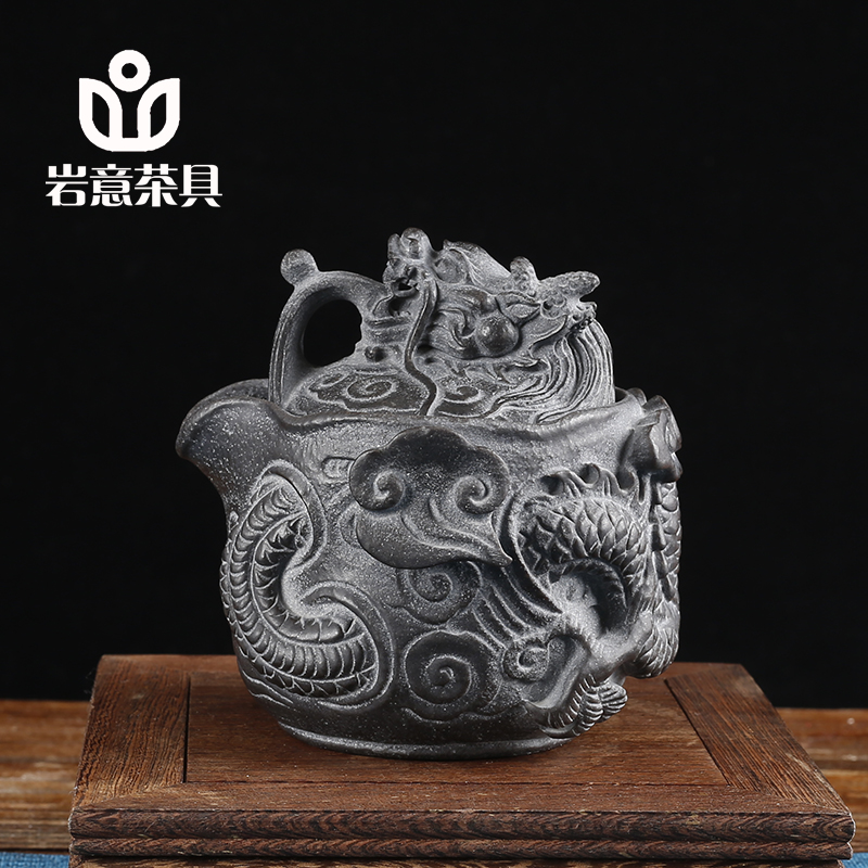 岩意茶具安化冰碛岩天然养生石头家用泡茶壶手工创意宝瓶龙手抓壶