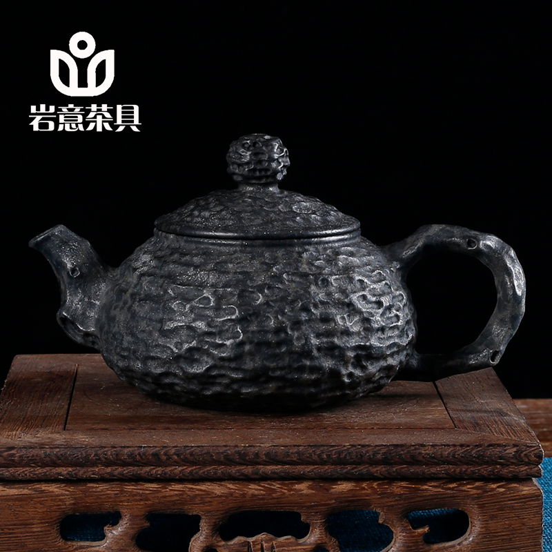 岩意茶具安化冰碛岩石头高档茶壶家用纯手工雕刻大师庄清森涌春壶