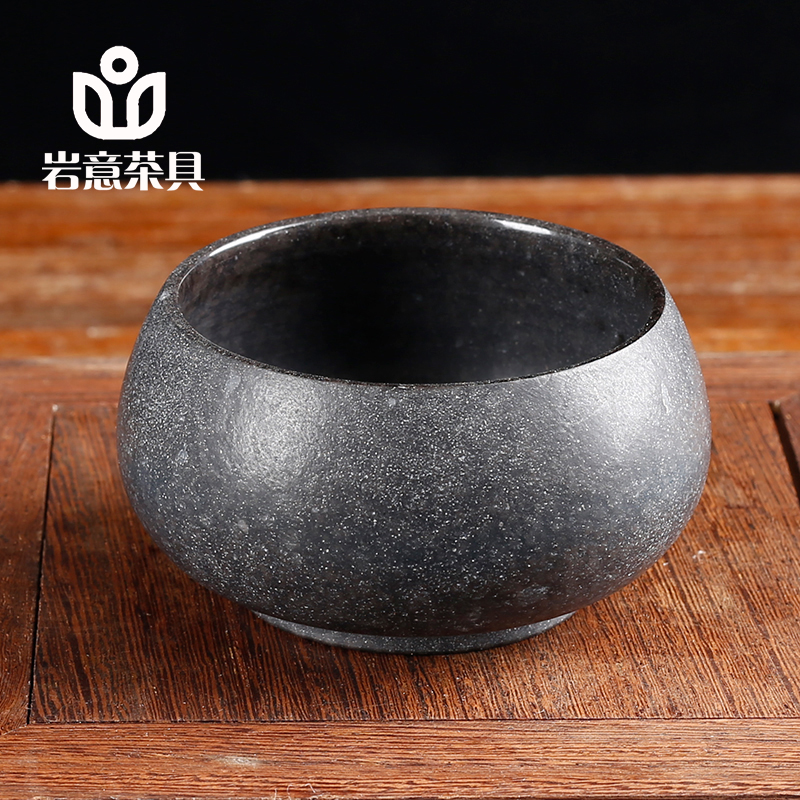 岩意茶具安化冰碛岩天然石头喝茶杯单个主人杯养生手工中式罗汉杯