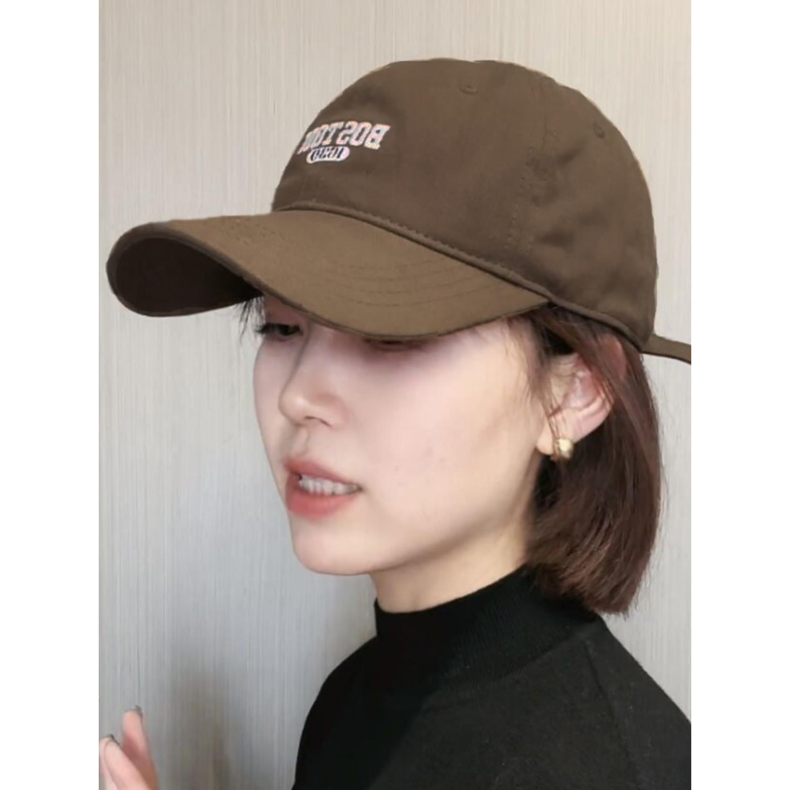 大头大脸棒球帽子女款2023新款秋冬季软顶咖啡色显脸小鸭舌帽男款