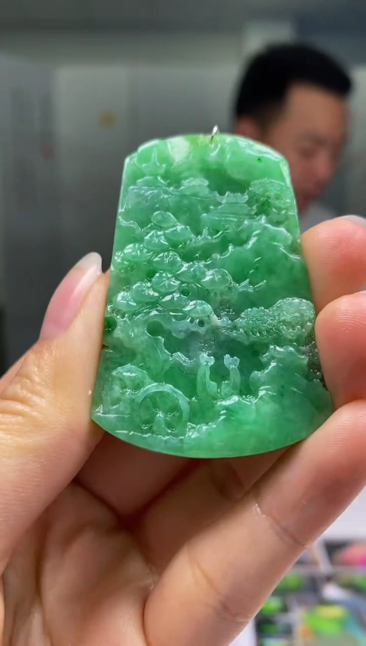 【闪购商品】定制翡翠未镶嵌3355xy-毛货盖章吊坠山水154