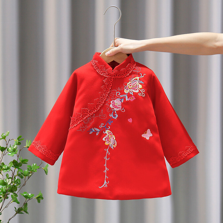 【特价清仓】女童连衣裙冬季新款儿童加绒加厚女宝宝秋冬拜年服新年