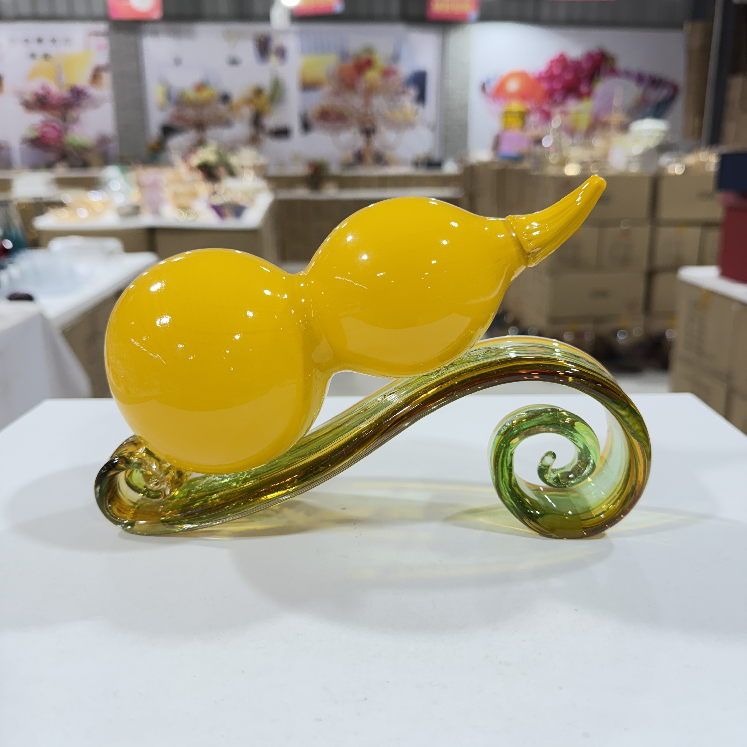 【新品上新】纯手工琉璃黄色如意葫芦创意摆件