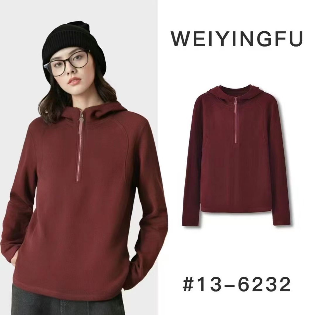 6232女士新款纯色半拉链德绒网红休闲百搭连帽卫衣
