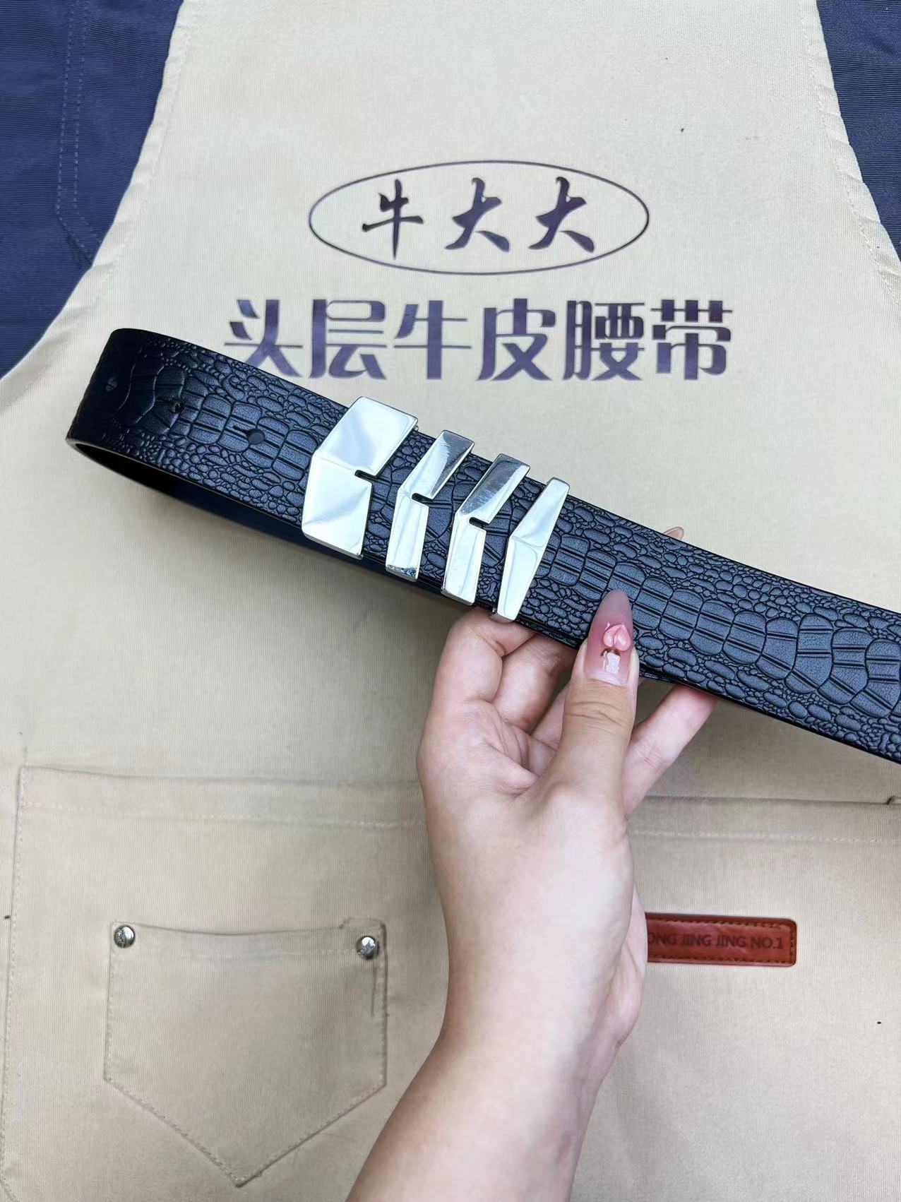 【3.8内穿鱼骨扣】板扣+头层纯牛皮腰带时尚男士商务头层牛皮经典